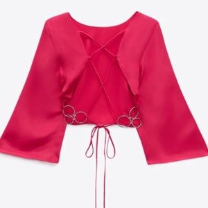 Zara: Open back cross satin top